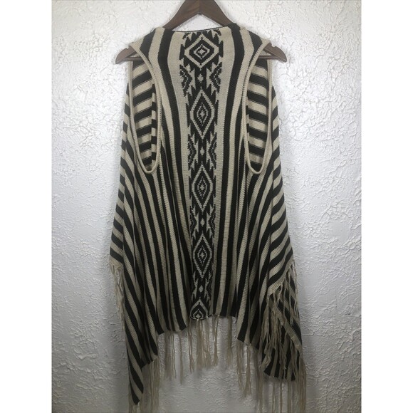 Its Our Time Open Front Vests Womens Size M Black Striped Shingles Western BOHO - Picture 5 of 7